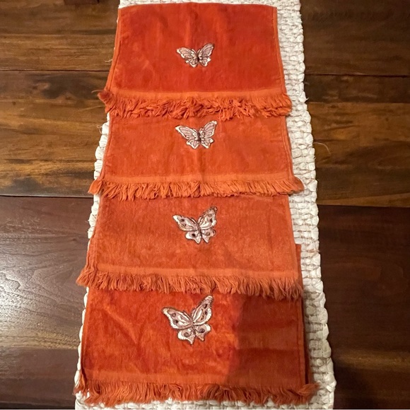 Vintage Martex Burnt Orange Butterfly Cotton 4pc Hand Towel Set MCM - Picture 1 of 15